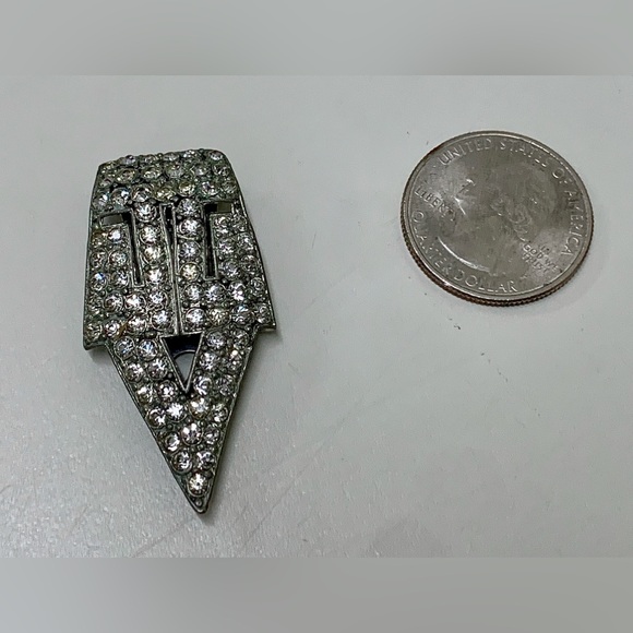 Mid Century Vintage Art Deco Silver Tone Rhinestone Clip On Brooch - Picture 6 of 16